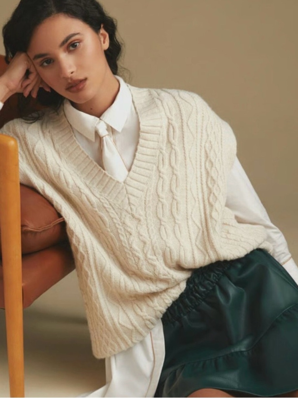 Anthropologie Oversized Cable-Knit Sweater Vest